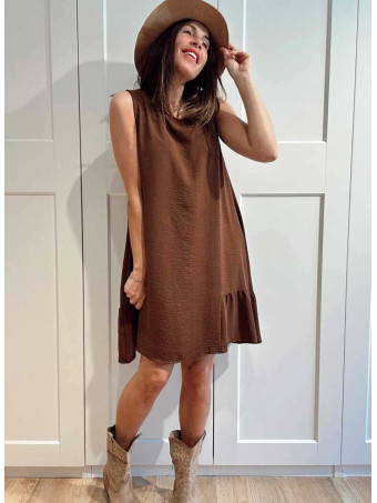 Vestido Corto Evasé SILLENTO Marrón HEVE