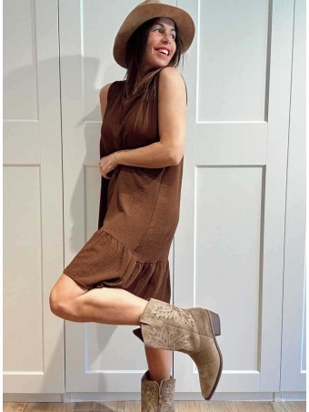 Vestido Corto Evasé SILLENTO Marrón HEVE