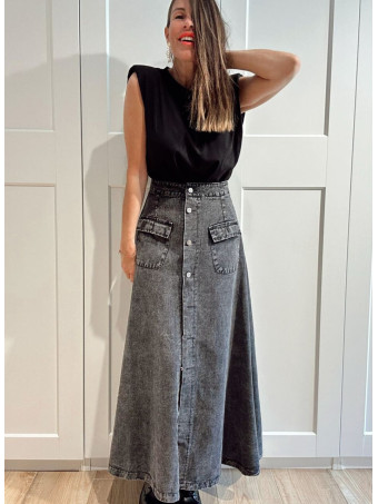 Falda Vaquera Evasé SULLYAN Negro HEVE