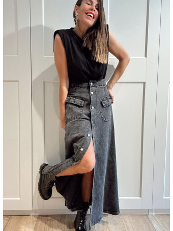 Falda Vaquera Evasé SULLYAN Negro HEVE