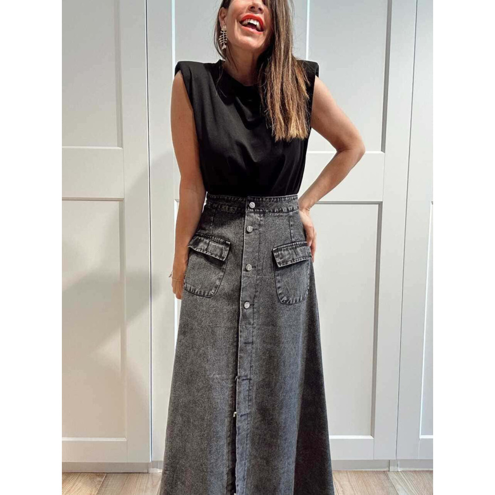 Falda Vaquera Evasé SULLYAN Negro HEVE