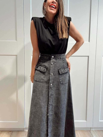 Falda Vaquera Evasé SULLYAN Negro HEVE