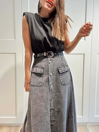 Falda Vaquera Evasé SULLYAN Negro HEVE