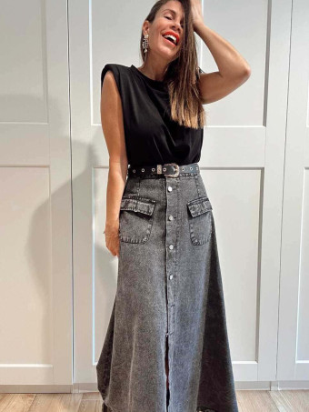 Falda Vaquera Evasé SULLYAN Negro HEVE