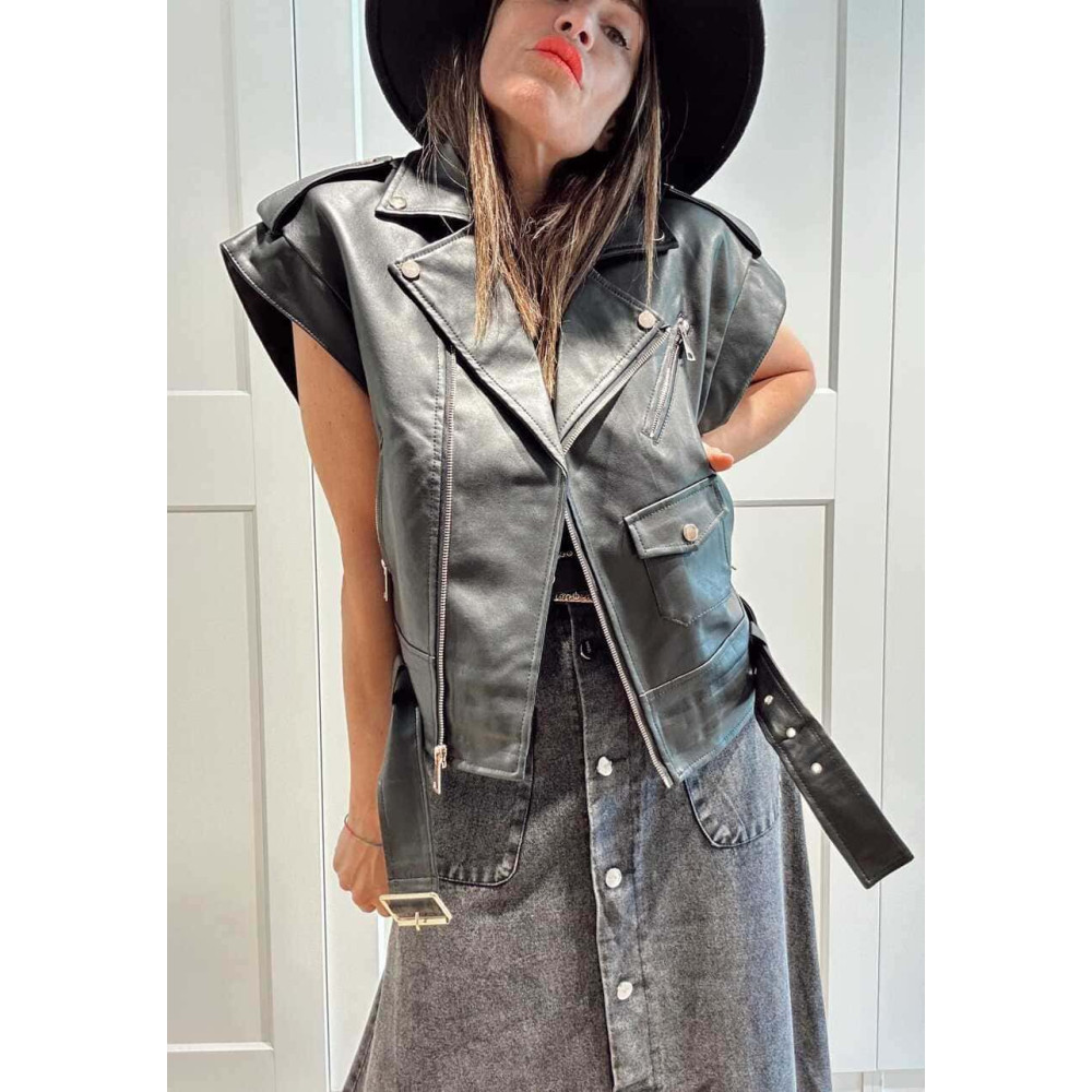 Chaleco Biker Efecto Piel HOWLER Negro HEVE