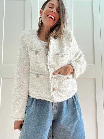 Chaqueta Tweed Estilo Chanel ROSSILE Blanco HEVE