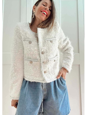 Chaqueta Tweed Estilo Chanel ROSSILE Blanco HEVE