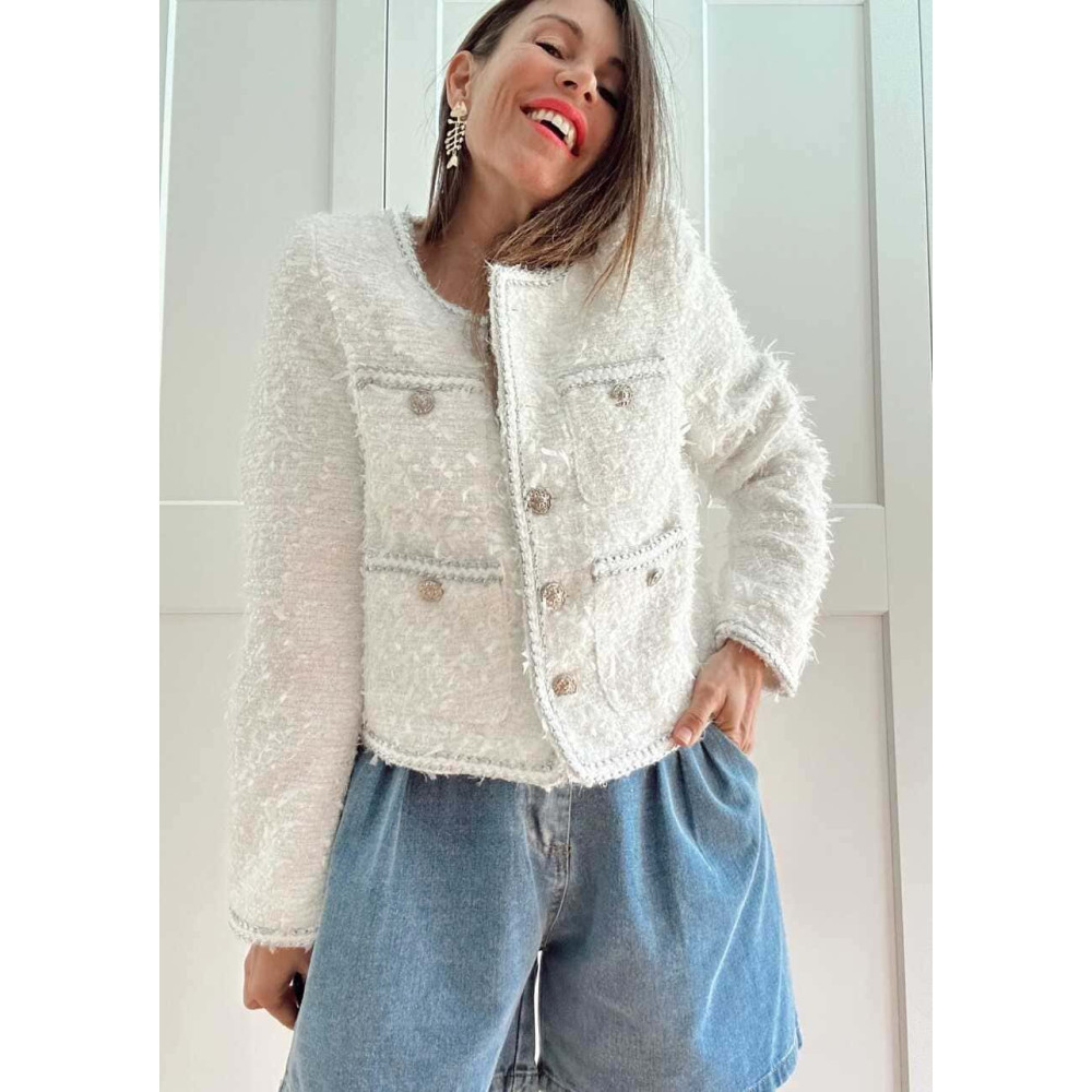 Chaqueta Tweed Estilo Chanel ROSSILE Blanco HEVE