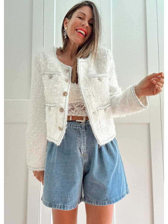 Chaqueta Tweed Estilo Chanel ROSSILE Blanco HEVE
