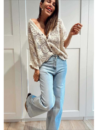 Cárdigan Crochet Murciélago RILMA Beige HEVE