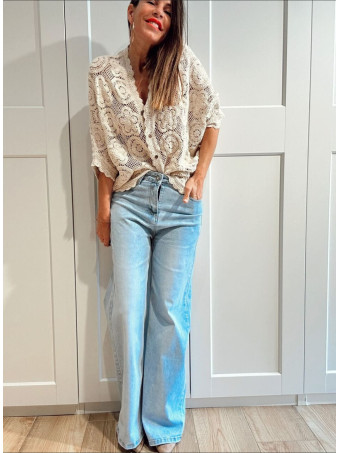 Cárdigan Crochet Murciélago RILMA Beige HEVE