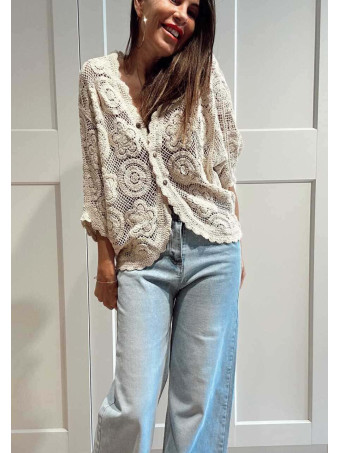 Cárdigan Crochet Murciélago RILMA Beige HEVE