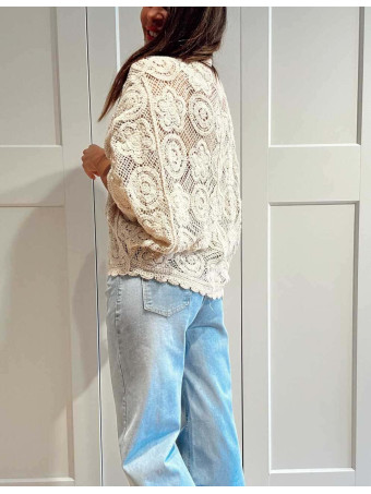 Cárdigan Crochet Murciélago RILMA Beige HEVE