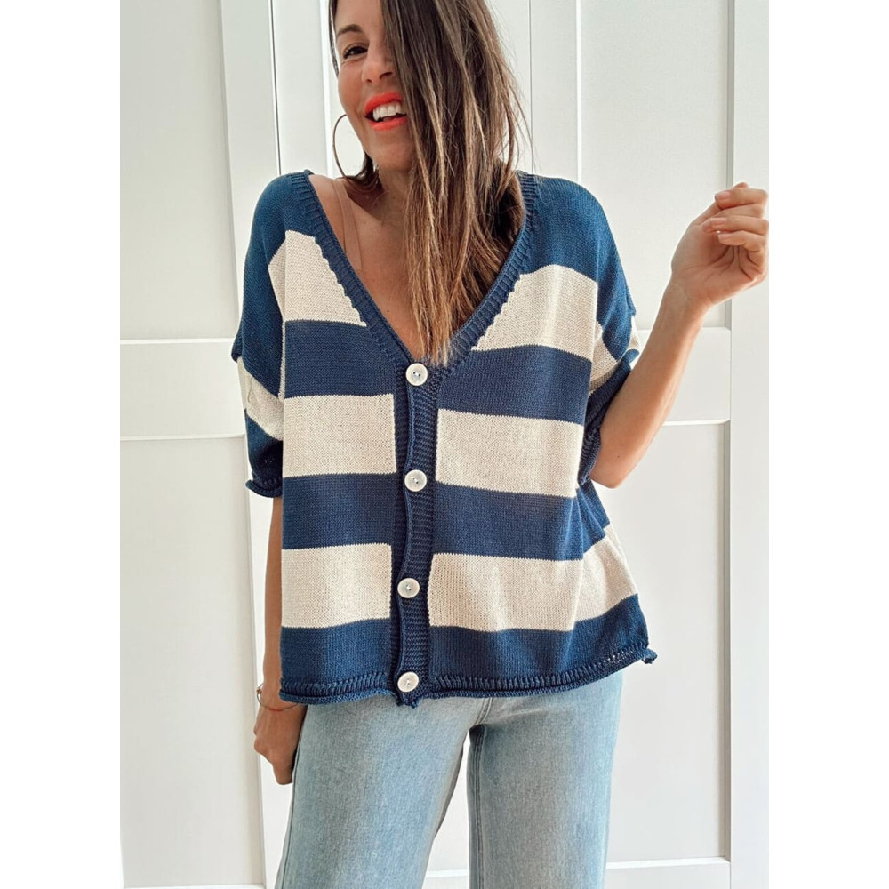 Cárdigan Manga Corta Rayas KALNIA Azul HEVE