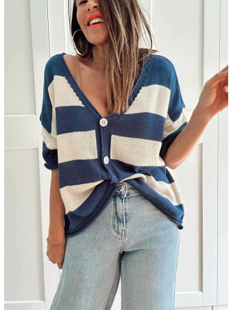 Cárdigan Manga Corta Rayas KALNIA Azul HEVE
