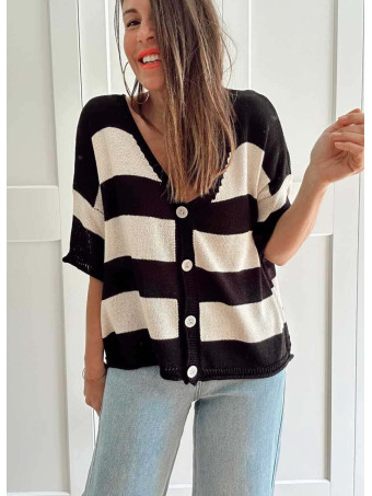 Cárdigan Manga Corta Rayas KALNIA Negro HEVE