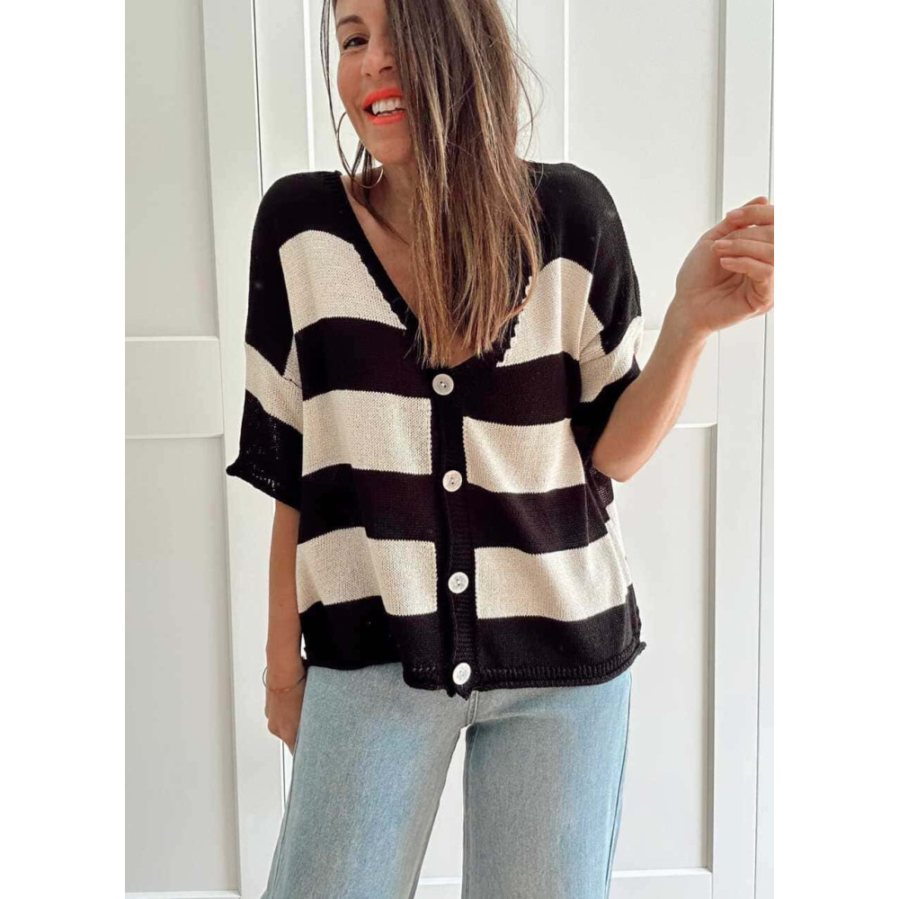 Cárdigan Manga Corta Rayas KALNIA Negro HEVE