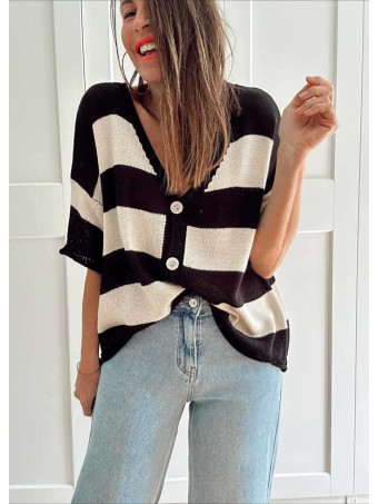 Cárdigan Manga Corta Rayas KALNIA Negro HEVE