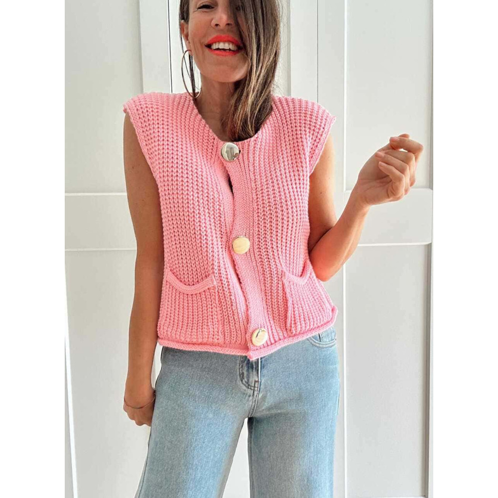 Chaleco Punto Botones OPELIKA Rosa HEVE