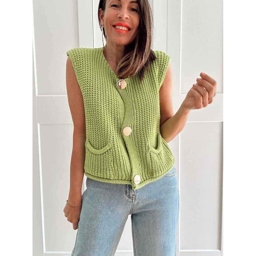 Chaleco Punto Botones OPELIKA Verde HEVE