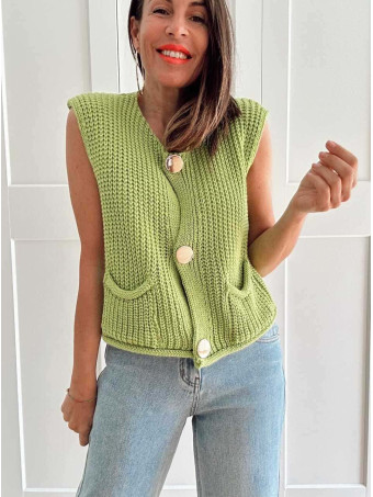 Chaleco Punto Botones OPELIKA Verde HEVE