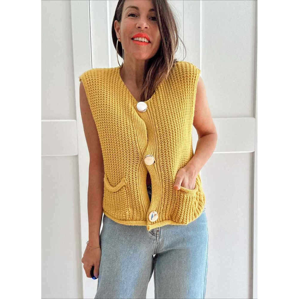 Chaleco Punto Botones OPELIKA Mostaza HEVE