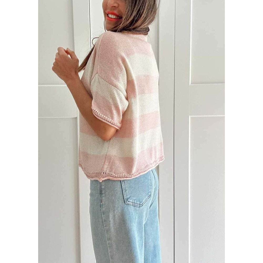 Punto Manga Corta Rayas LEENEKE Rosa HEVE