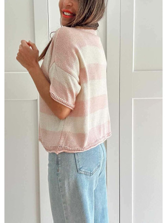 Punto Manga Corta Rayas LEENEKE Rosa HEVE