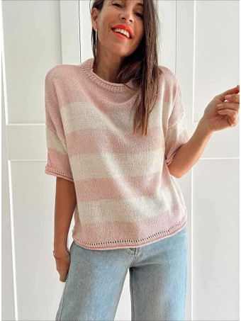 Punto Manga Corta Rayas LEENEKE Rosa HEVE