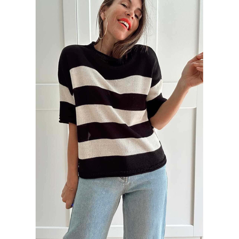 Punto Manga Corta Rayas LEENEKE Negro HEVE