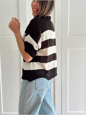 Punto Manga Corta Rayas LEENEKE Negro HEVE