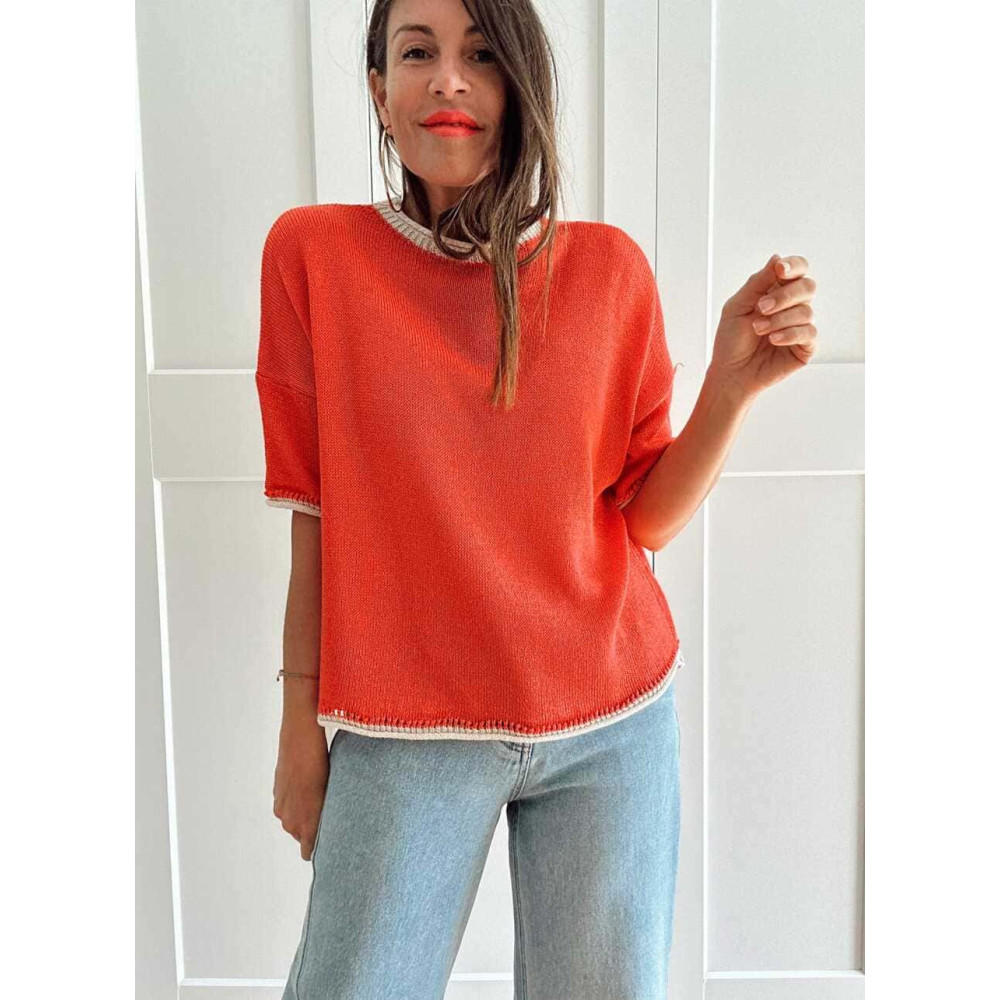 Punto Manga Corta Ribetes GAYLEN Coral HEVE