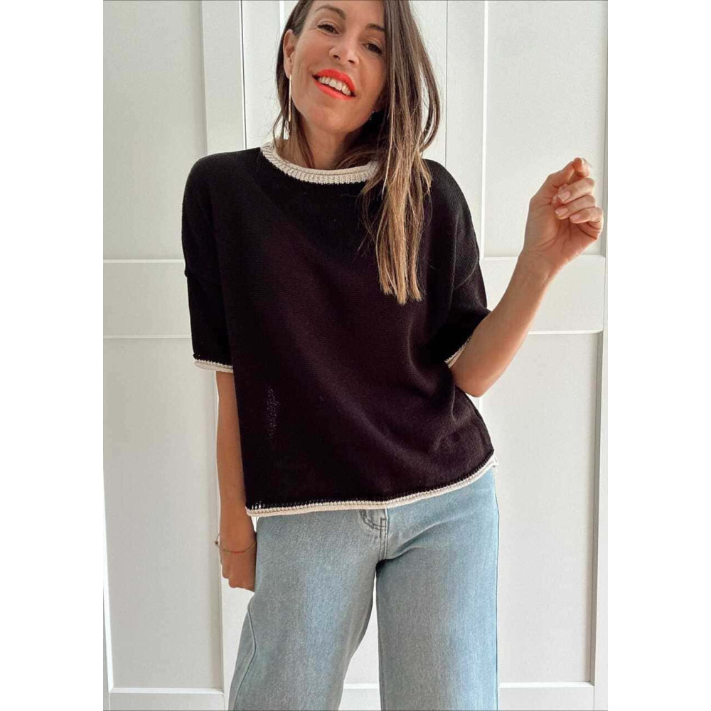 Punto Manga Corta Ribetes GAYLEN Negro HEVE