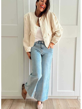 Chaqueta Tweed Botones Joya LORYNA Beige HEVE