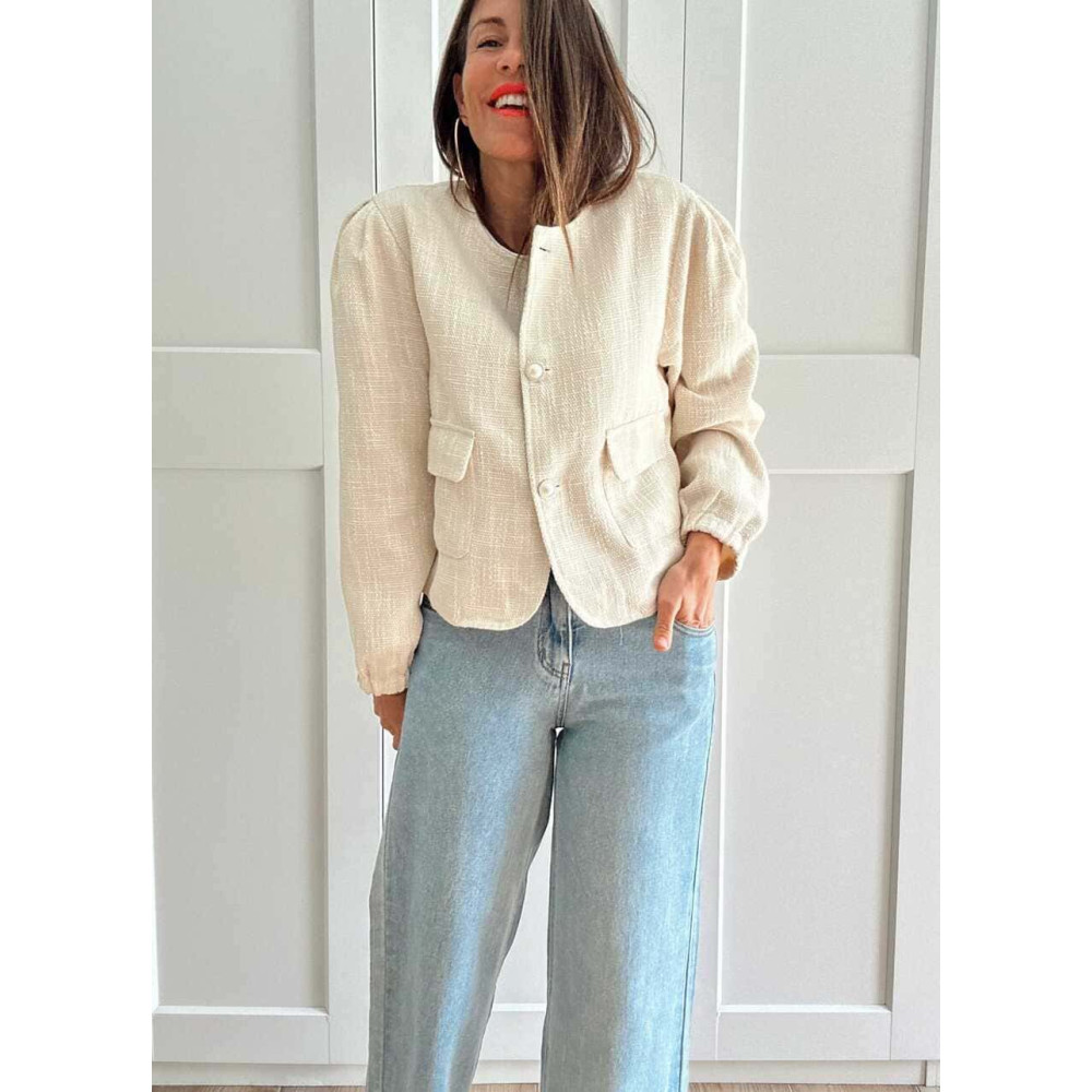 Chaqueta Tweed Botones Joya LORYNA Beige HEVE