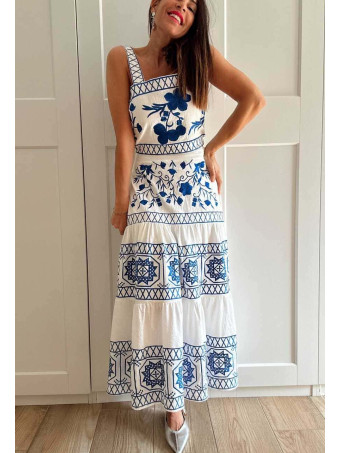 Conjunto Bordado KALYPSO Blanco/Azul HEVE