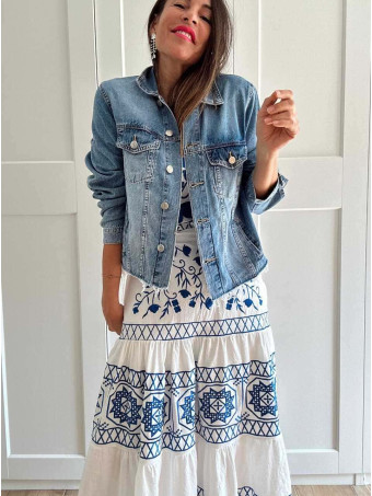 Conjunto Bordado KALYPSO Blanco/Azul HEVE