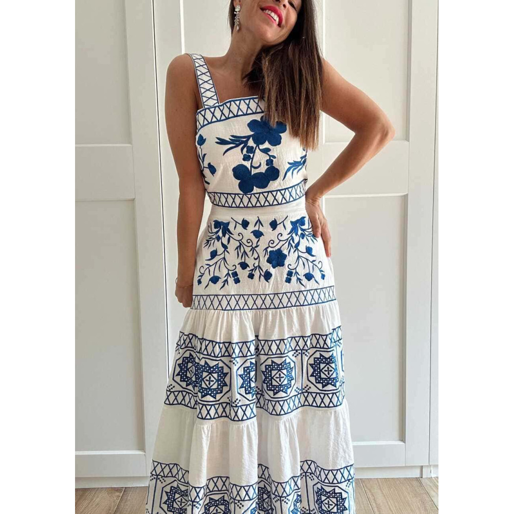 Conjunto Bordado KALYPSO Blanco/Azul HEVE