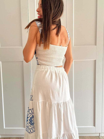 Conjunto Bordado KALYPSO Blanco/Azul HEVE