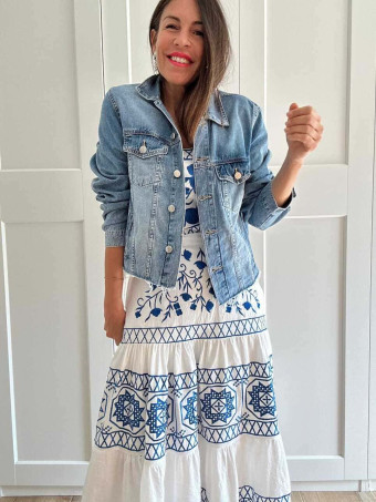 Conjunto Bordado KALYPSO Blanco/Azul HEVE