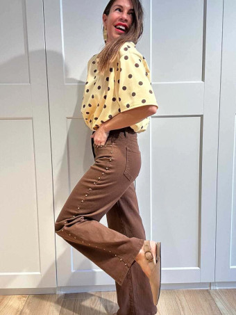 Jeans High Waist Tachas KELKA Marrón HEVE