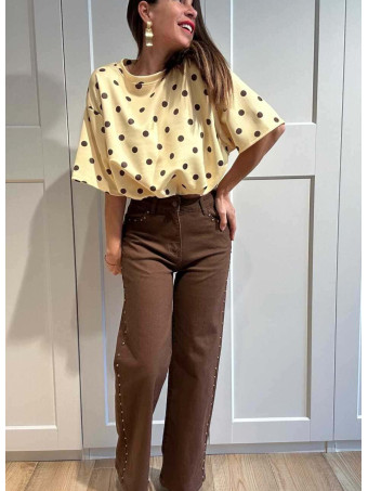 Jeans High Waist Tachas KELKA Marrón HEVE