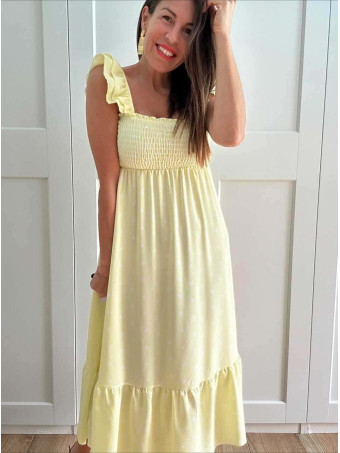Vestido Lunares Nido de Abeja SALENZIA Amarillo HEVE