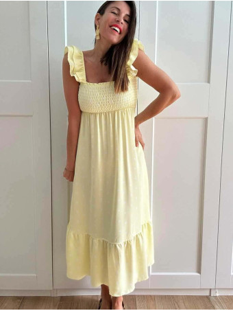 Vestido Lunares Nido de Abeja SALENZIA Amarillo HEVE