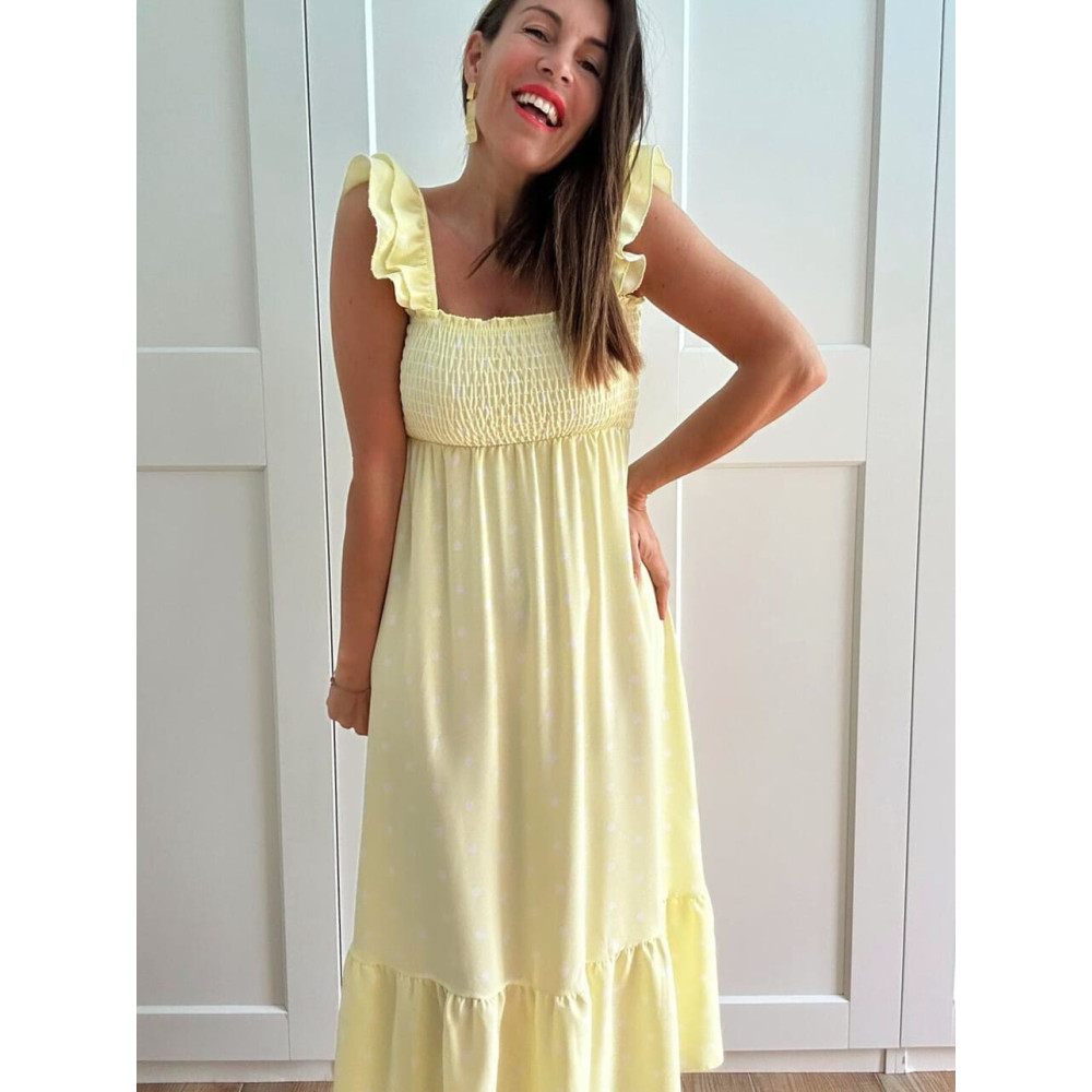Vestido Lunares Nido de Abeja SALENZIA Amarillo HEVE