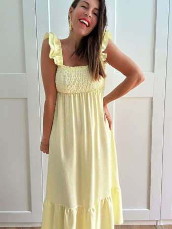 Vestido Lunares Nido de Abeja SALENZIA Amarillo HEVE