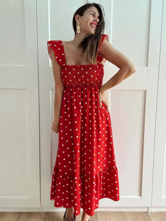 Vestido Lunares Nido de Abeja SALENZIA Rojo HEVE