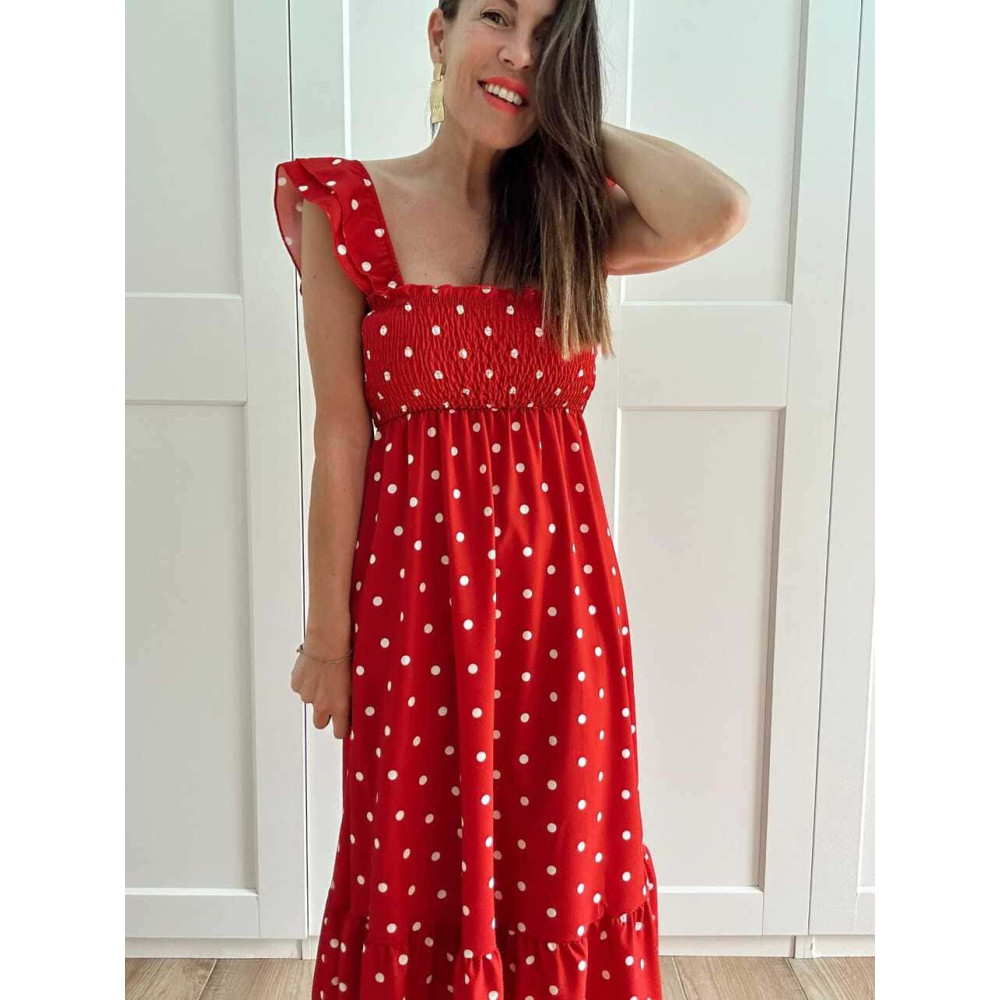 Vestido Lunares Nido de Abeja SALENZIA Rojo HEVE