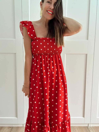 Vestido Lunares Nido de Abeja SALENZIA Rojo HEVE