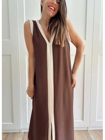 Vestido Ribetes a Contraste TANGLE Marrón HEVE